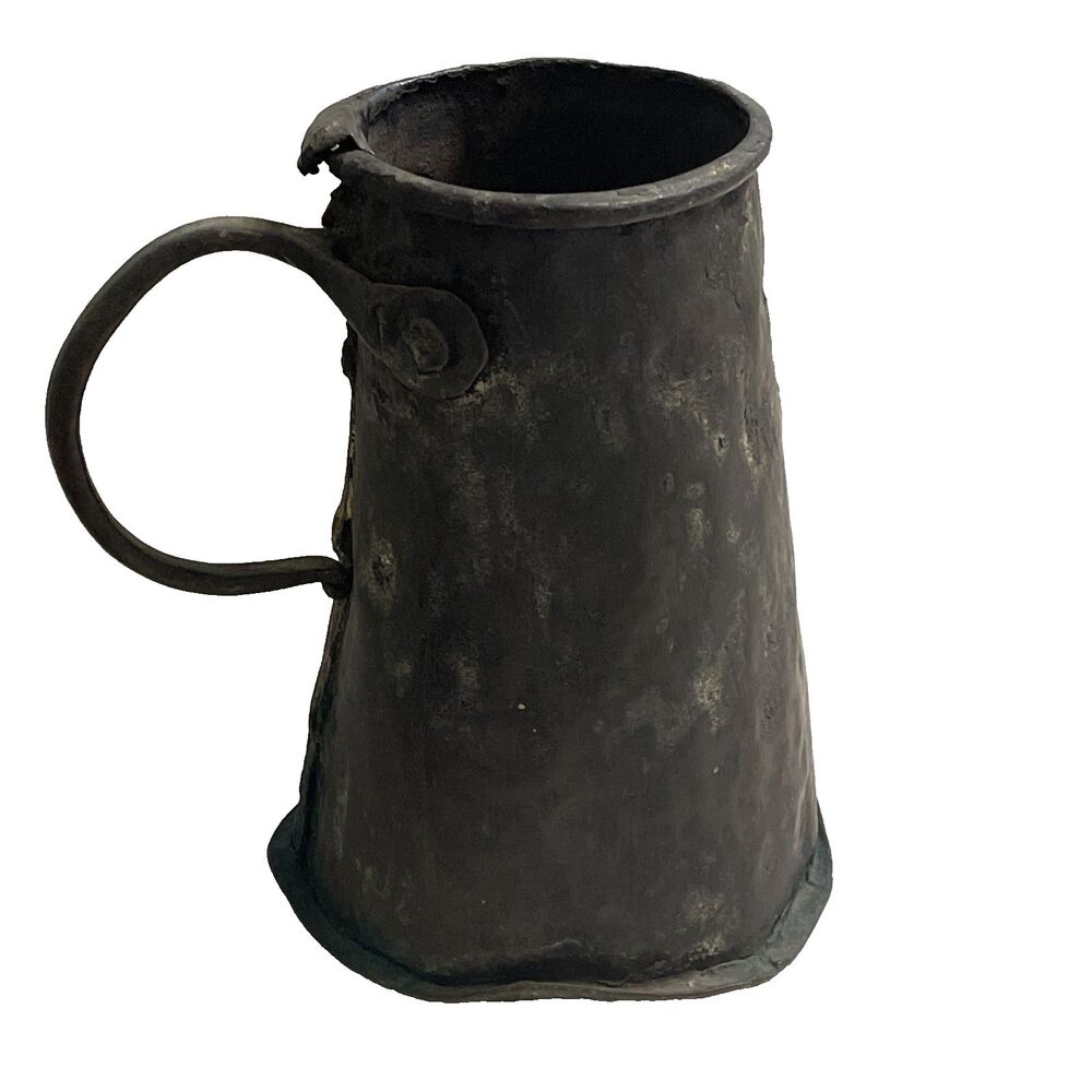 Antique Hand-Hammered Copper Tankard Dovetail Cramp Seam 18thC Tavern Mug Large